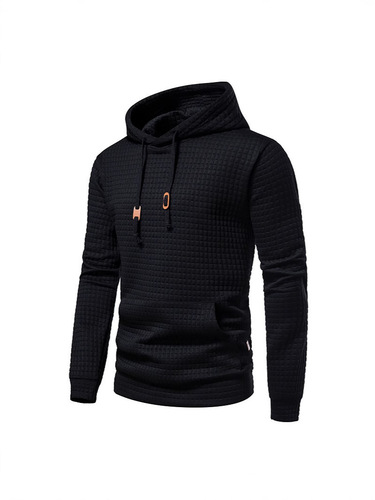 2024 New European Men's Casual Solid Color Floral Print Men's Amazon Grid Quilted Long Sleeve Hooded Sweatshirt