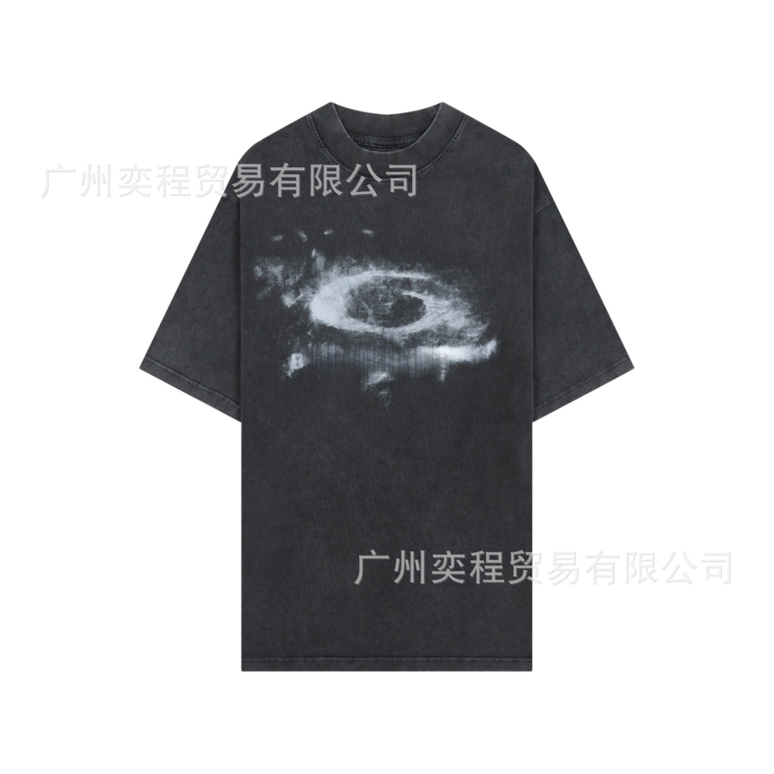 环烟雾印花短袖洗水黑