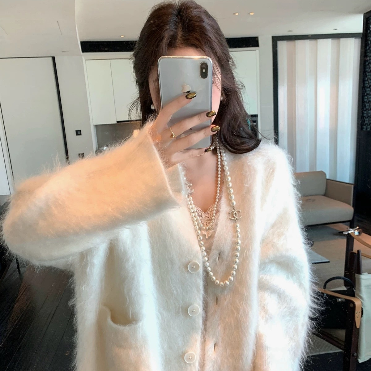 릴리 좋아요 슈퍼 베이비 헤어 카디건 최고 럭셔리 수입 670G 수제 헤어 플루