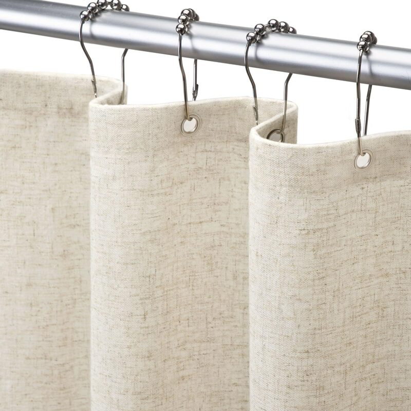Imitation Linen Shower Curtain Beige Bohemian Farmhouse Bathroom Hotel Suitable for Bathroom Curtains with Grommets Shower Curtain