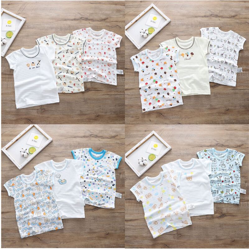 One Pack Price New Japanese Style Breathable Sweat Absorbing Soft Boys and Girls Spring and Summer Bottoming Home Short Sleeve T-Shirt