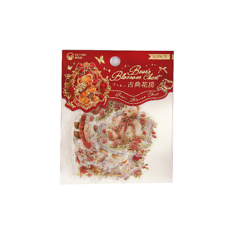 Bolsa de pegatinas Mr. Paper Caja de flores de oso Tema romántico Película de corte de alto valor Material de cuenta manual Decoración Bolsa de pegatinas de bricolaje