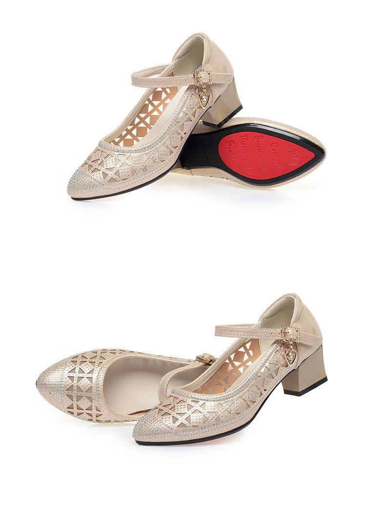 Sandal nữ lưới da thật gót 4.5 cm đế mềm dáng hở mũi — Vàng【Gót trung 4.5cm】 chi tiết 15