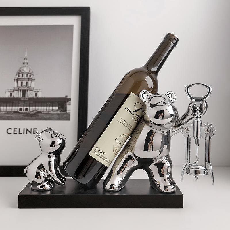 Beihanmei Ceramic Electroplating Parent-child Bear Wine Rack Soft Furnishing Home Decoration Wine Cabinet Ornaments Hot Purchase One Piece Drop Shipping