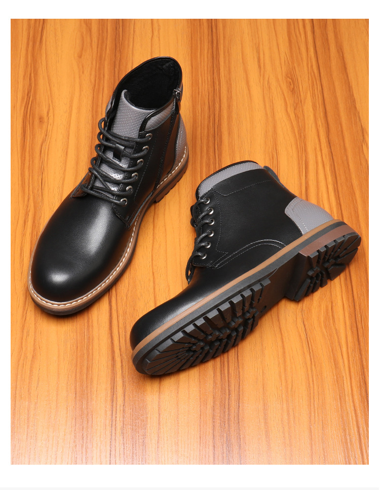 Men's lace-up boots British style retro side zip ankle boots_voghion.com