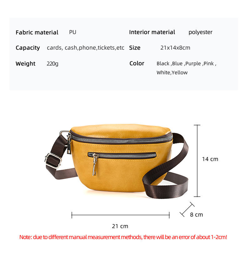 Single Shoulder Strap Strap Type Women's Fashion Solid Color Pu Leather Waist Bags