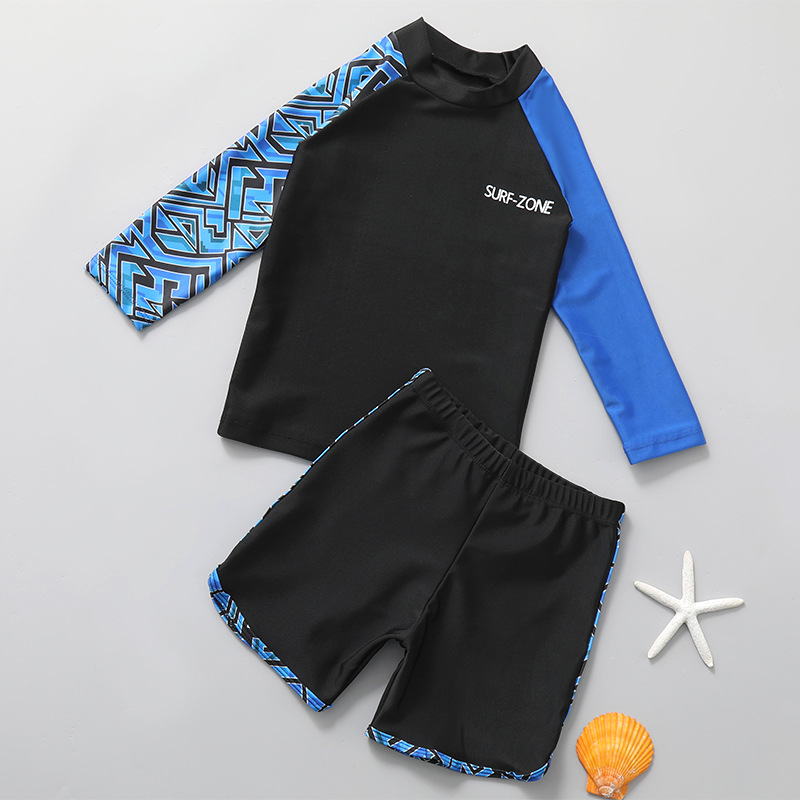 Children's swimsuit, boy's split long-sleeved shorts, sun protection, quick-drying, middle-aged and older boys' swimsuit, two-piece beach suit