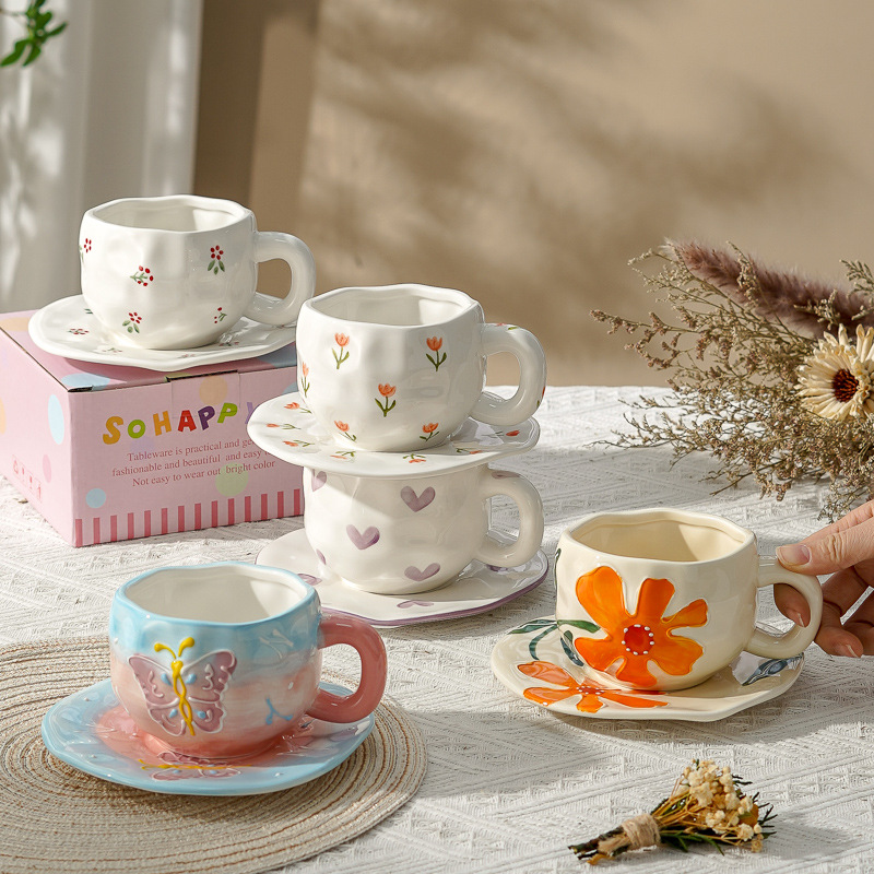 Taza de café de cerámica de alta calidad, taza de café de la tarde, esmalte de color, estilo chino, estilo retro coreano, hogar