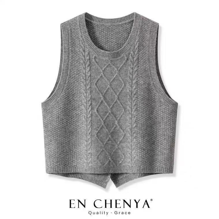 100 Pure Wool Crewneck Vest Women's Loose Casual Split Stylike Overlay Top Autumn and Winter Warm Vest Waistcoat