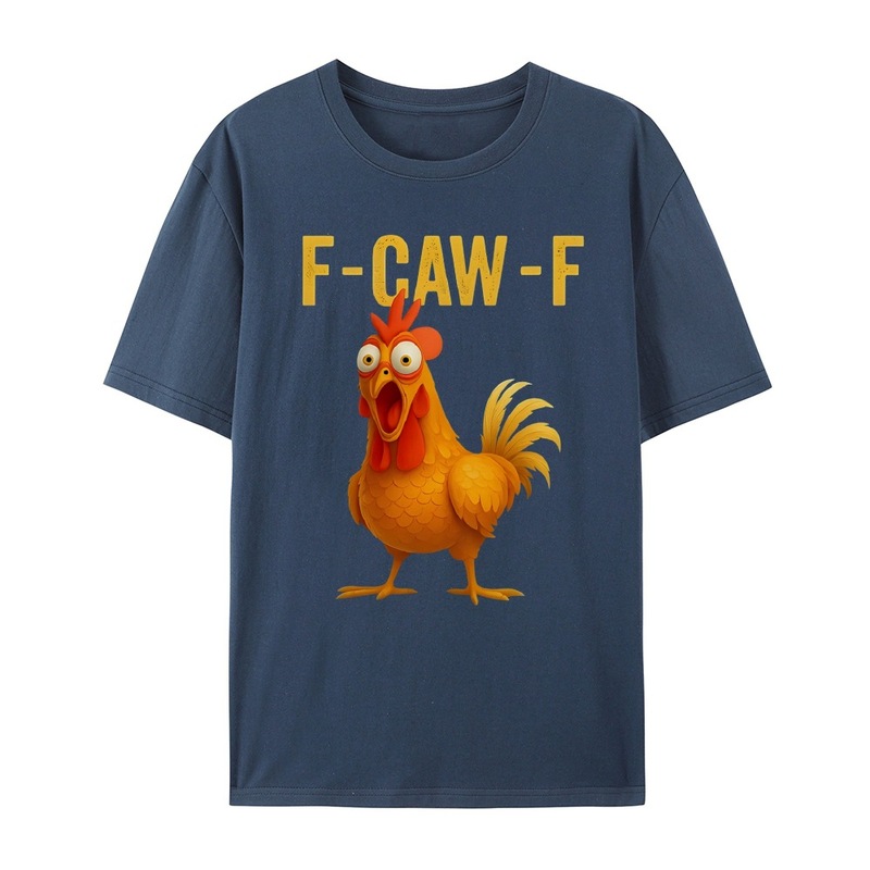 跨境新款有趣的公鸡印花F-Caw-F运动纯棉休闲大码T恤男女同款|undefined