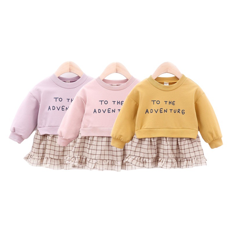 Q440 primavera y otoño bebé niñas punto Plaid falso falda de dos piezas transfronteriza exclusiva entrega de una sola pieza image 1