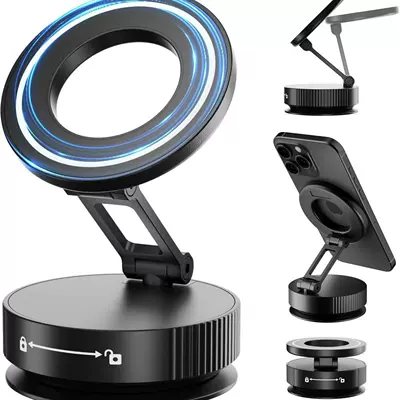 Car phone holder, Cup Phone Navigation Holder - luxurious-black-metal-support-frame-n52-rubidium-magnetic-v40-vacuum-negative-pressure-adsorption-720-fold-and-rotate