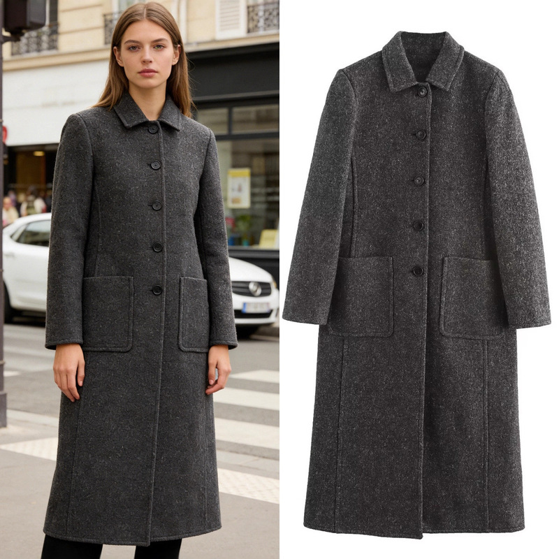 Za Foreign Trade Cross-Border Wholesale European and American Style Women's Clothing Winter New Patch Pocket Embellished Coat Women's Outerwear