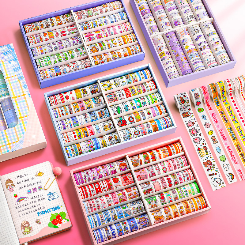 跨境手帐胶带创PET透明特油意动漫卡通贴定制小麻薯同款和纸胶带