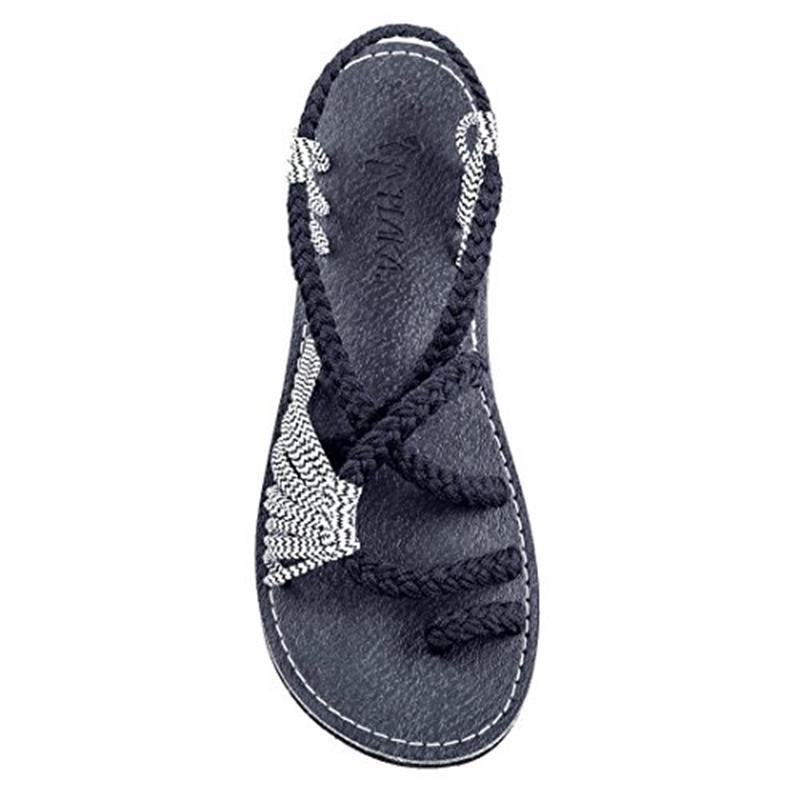 Summer 2020 export large-sized herd-shaped sandals, European and American beach open-toe flat and fashionable straw-woven rope knot women's sandals undefined
