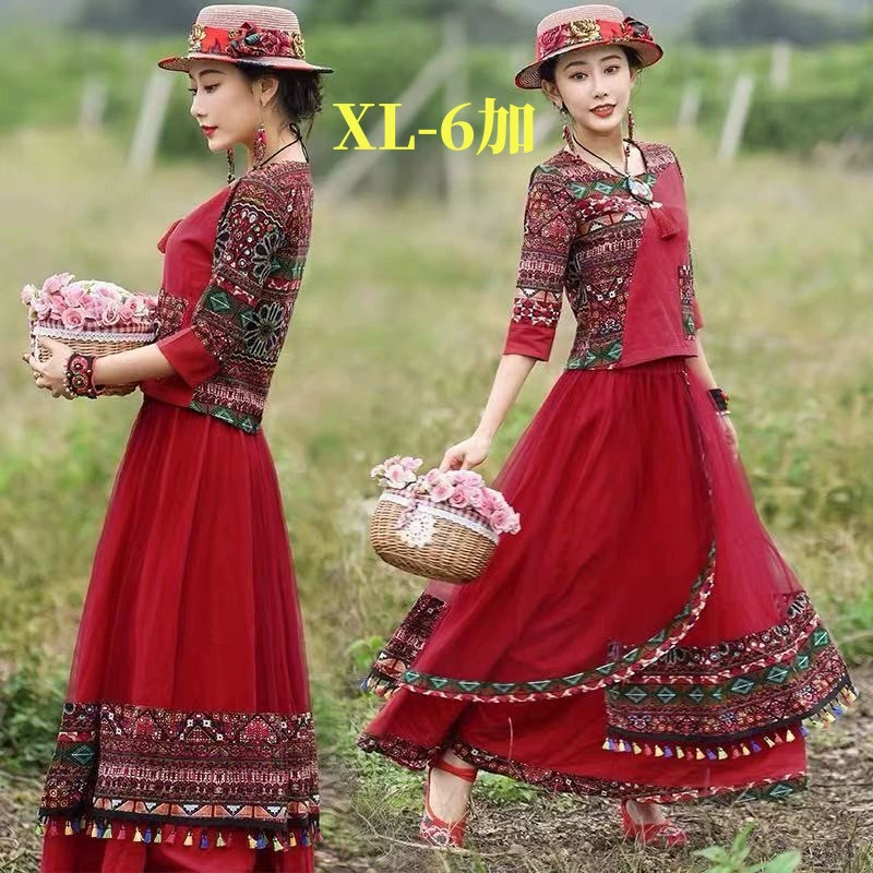 Национальный ветреный набор 2024 весна и лето новый хлопковый и конопляный национальный стиль женский набор Юньнань туристические фотографии национальные костюмы