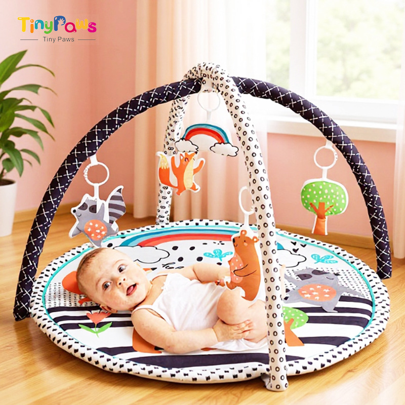 Cross-Border Hot-Selling 0-3 Year Old Newborn Round Game Mat Activity Fitness Stand Removable Machine Washable Animal Baby Blanket