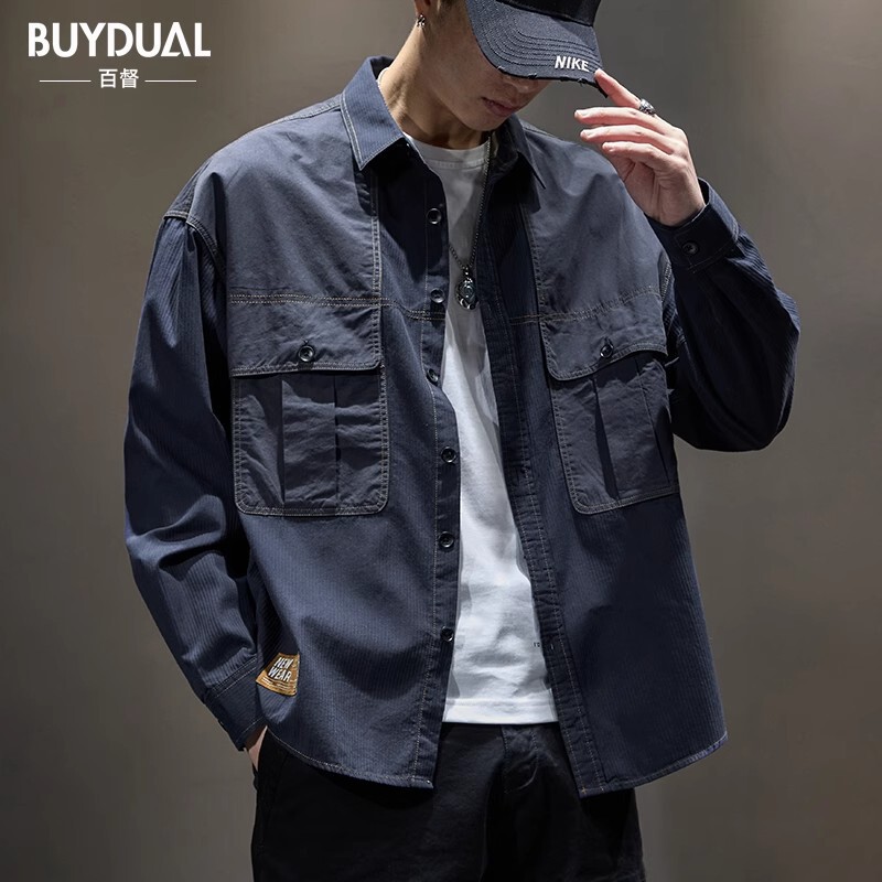 American Style Work Shirt Men's Spring and Autumn High-end Fashionable Brand Loose Long-sleeved Top Fashionable Casual Shirt Jacket Men's American Style Work Shirt Men's Spring and Autumn High-end Fashionable Brand Loose Long-sleeved Top Fashionable Casual Shirt Jacket Men's