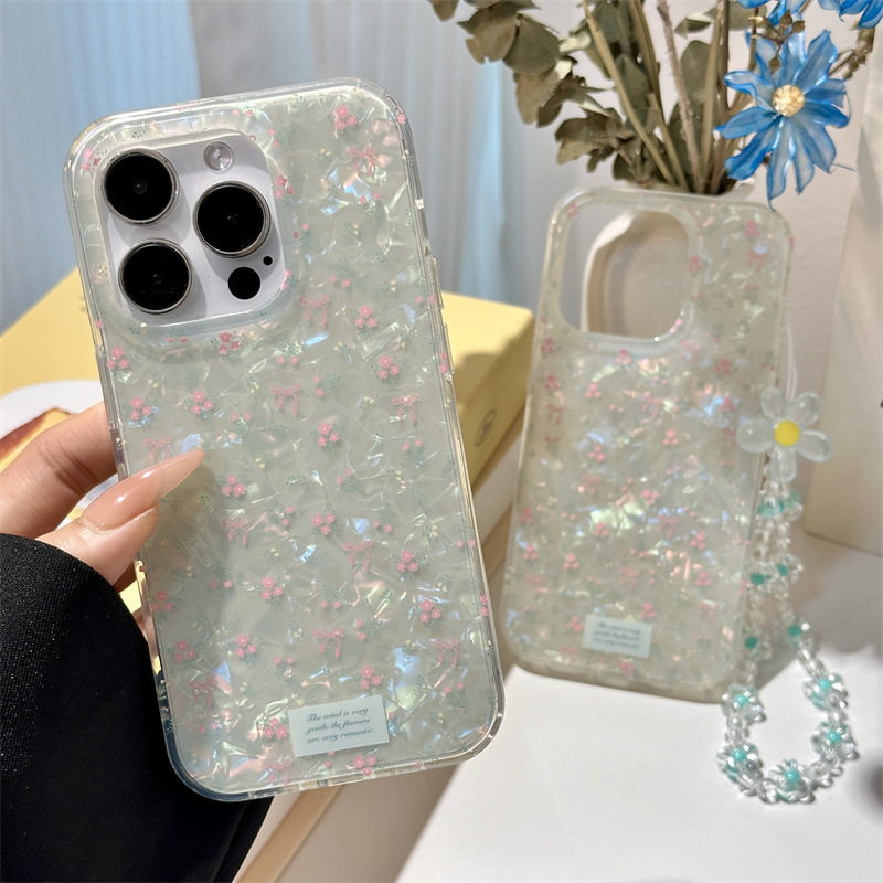 Shell Pattern Full Screen Pink Floral Chain for iPhone16 Apple 15ProMax Phone Case 14 Advanced 13