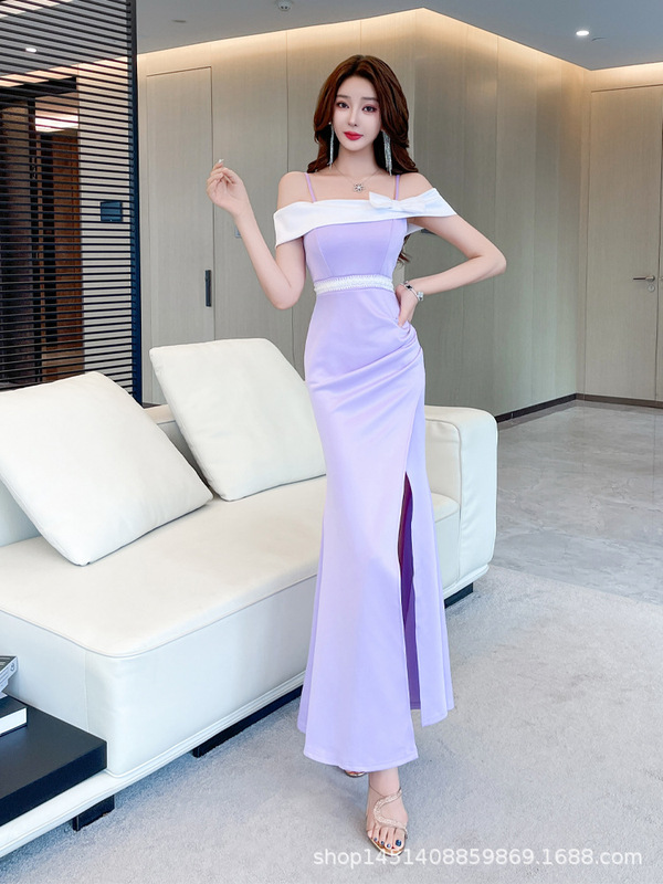 吊带晚礼服女夜总店佳丽主持人生日晚宴工作服纯欲轻奢长裙轻奢风|undefined