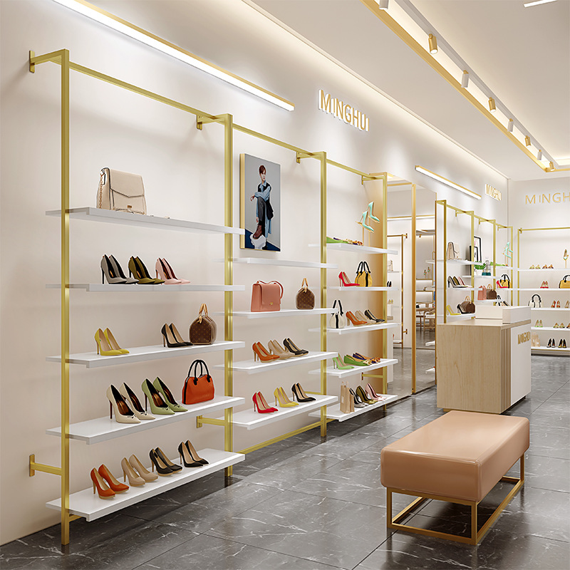 鞋店鞋架展示架服装上墙货架店铺鞋架设计鞋架铁艺包包置物架