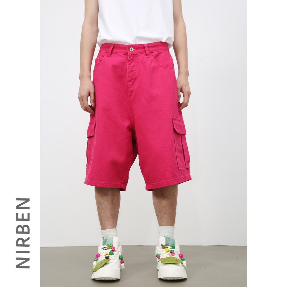 Quần short denim nam ống rộng ống đứng lửng 5 tấc phong cách Hàn, form rộng rãi dễ phối đồ — Hồng đào, Màu be nhạt, Màu cà phê, Trắng be