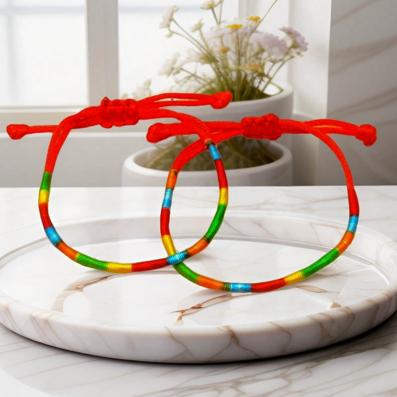 Children's red rope bracelet, hand-woven colorful cord, adjustable length