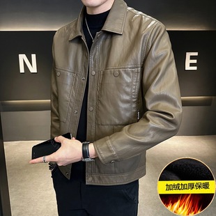 fleece-lined leather jacket men's autumn and winter new PU leather jacket 20208-6622
