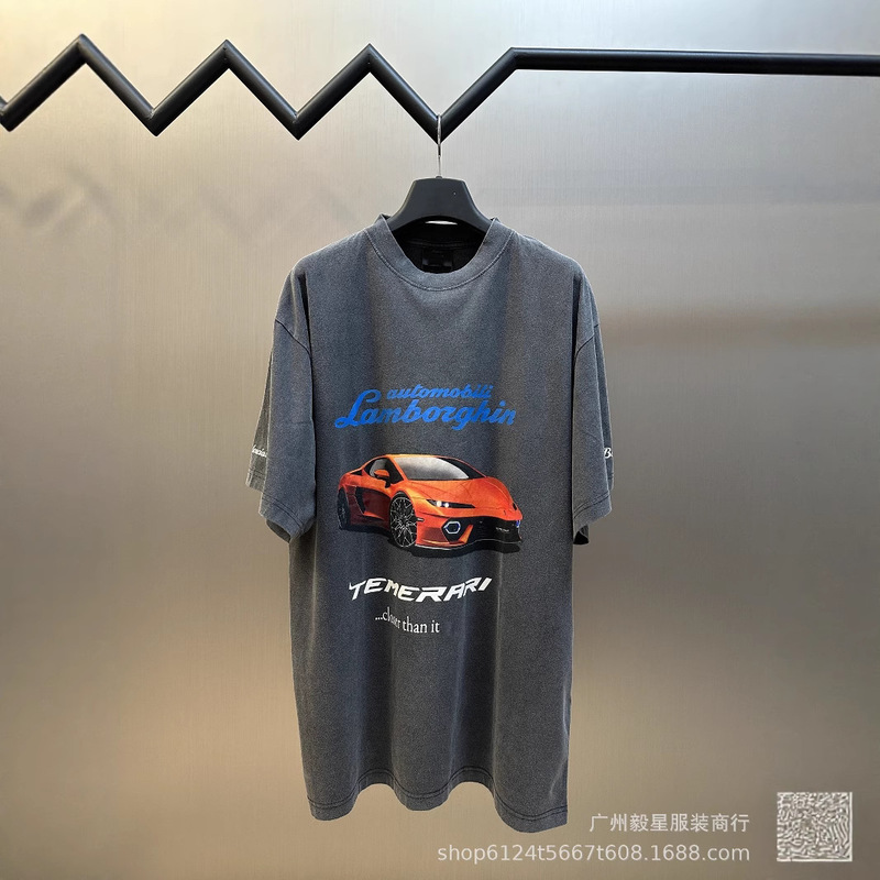 ハイバージョン B パリ 25ss ランボルギーニ プリント半袖 OS ゆったりおしゃれで万能な欧米男女兼用 Tシャツ|undefined