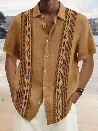 2025 Summer Cross-Border European and American Casual Simple Style Short-Sleeved Loose Retro Cuban-American Shirt—Breathable and Comfortable