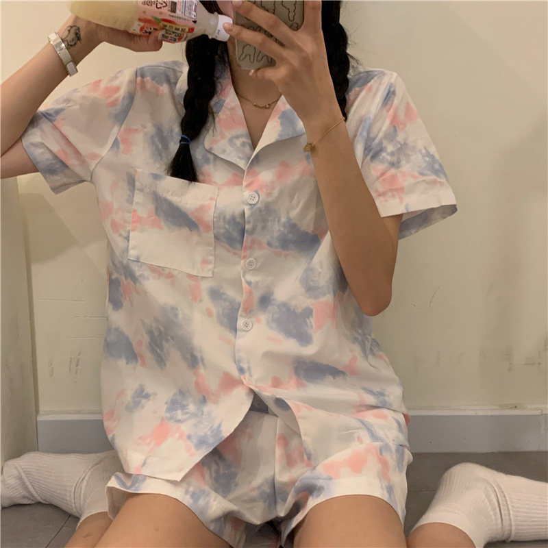 Pajamas women summer Korean ins tie-dye...