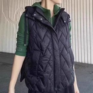 Brother's Women's Clothing 2025 New Versatile Outerwear Warm Quilted Vest Diamond Quilted Hooded Vest Jacket for Women
