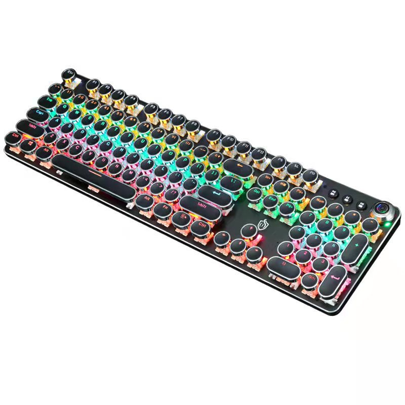 Meishang E Family 820A Retro Punk Electroplated Knob Luminous Mechanical Keyboard Eating Chicken Computer Game Keyboard Cross-Border