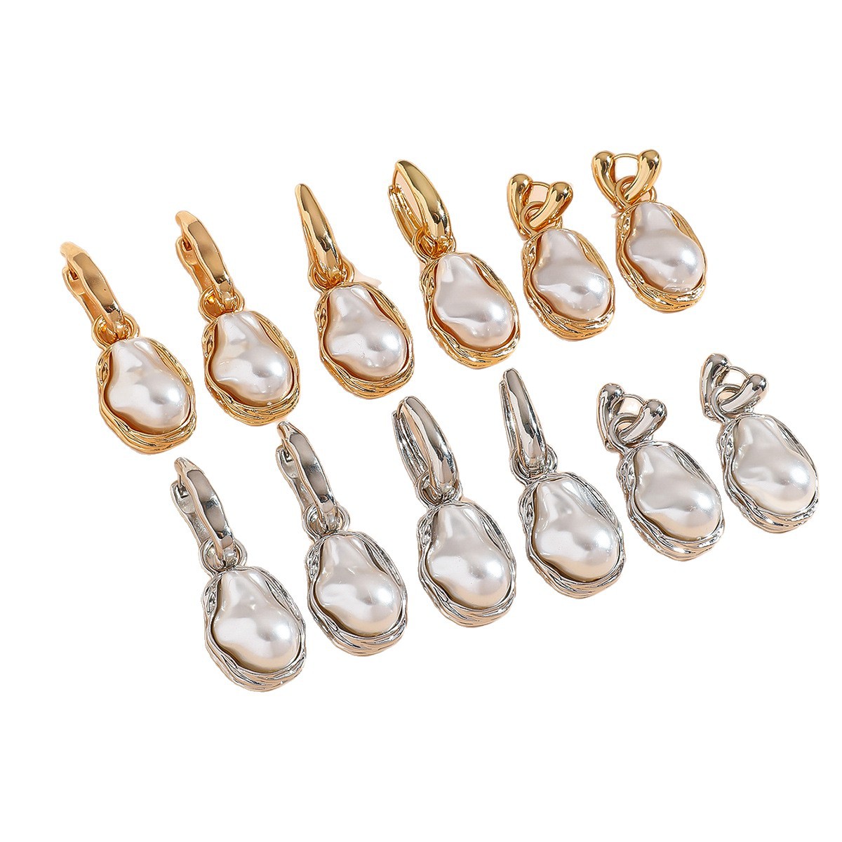 Brincos de pérola de plástico em liga metálica, com fecho em gota de água dourada, estilo europeu e americano, perfeitos para mulheres em viagens de férias._voghion.com