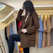 一件代发2025新款秋冬季双面呢毛呢外套中长款显瘦宽松呢子大衣女