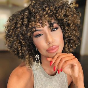 European and American Foreign trade wig female African fashion explosion head curly hair chemical fiber head cover spring curly short curly hair in stock manufacturer