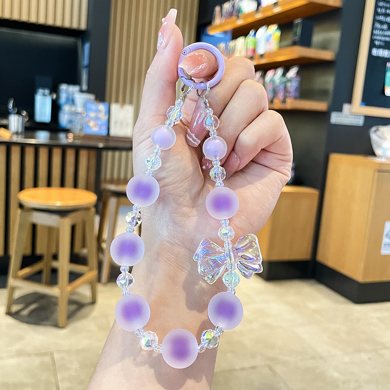 少女心蝴蝶结糖果色手机链挂件通用手机壳手工串珠手机挂绳饰品|undefined