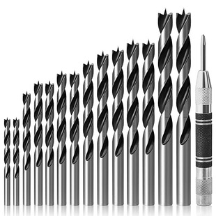 14Pcs Wood Drill Bit Set, with Center Punch, Straight Round Shank Spiral Twist Drill Bit with Double Groove Design