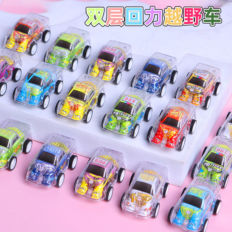 Impresión en color doble retroceso vehículo todoterreno juguete jardín de infantes retroceso inercial coche empuje niño juguete transfronterizo