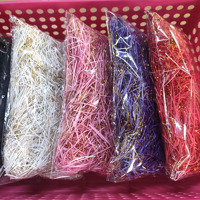 20g 1mm Fine Thickness Gold-Threaded Colorful Fiber Wholesale for Cosmetic Gift Boxes and Decorative Fillers