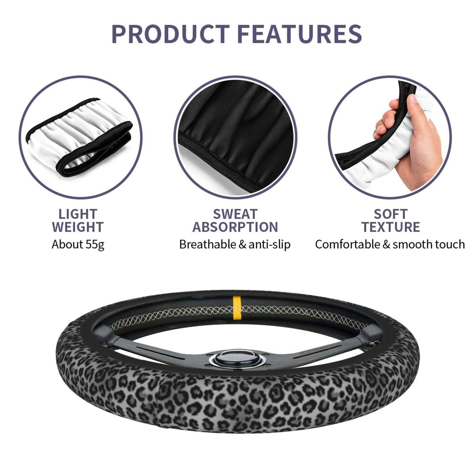 Foreign Trade Export Amazon Car Black Leopard Print Steering Wheel Cover Jit Dropshipping Wholesale Temu Hot Selling