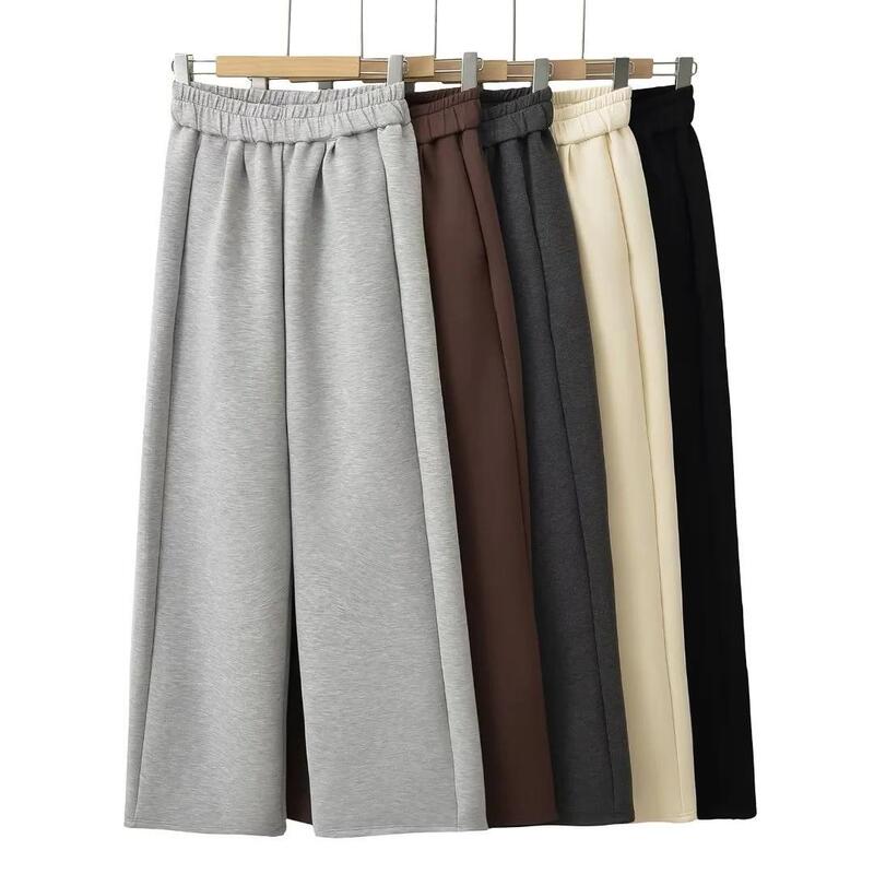European and American style autumn and winter New loose straight crisp air layer fabric trousers simple straight fluffy women's sweatpants European and American style autumn and winter New loose straight crisp air layer fabric trousers simple straight fluffy women's sweatpants