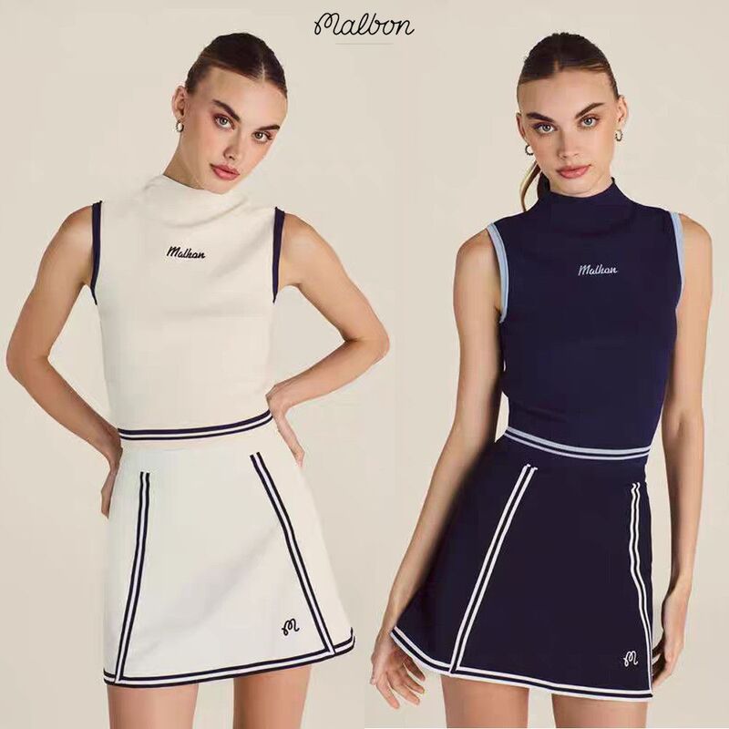 South Korea's Malbon Golf Clothing Suit Women's Knitted Half Turtleneck Vest Slimming Look Sports Quick-Drying Short Skirt
