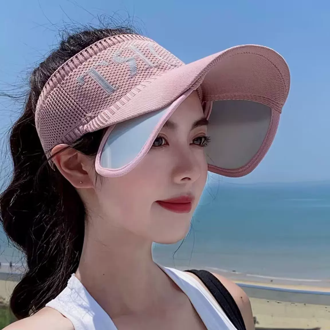 帽子女夏季韩版空的帽飞织透气伸缩版大檐遮阳帽旅游防晒帽