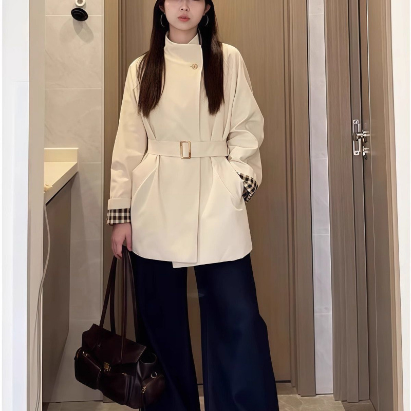 白色立领爆款风衣外套女2025春秋新款中长款小个子高级感韩系休闲|undefined
