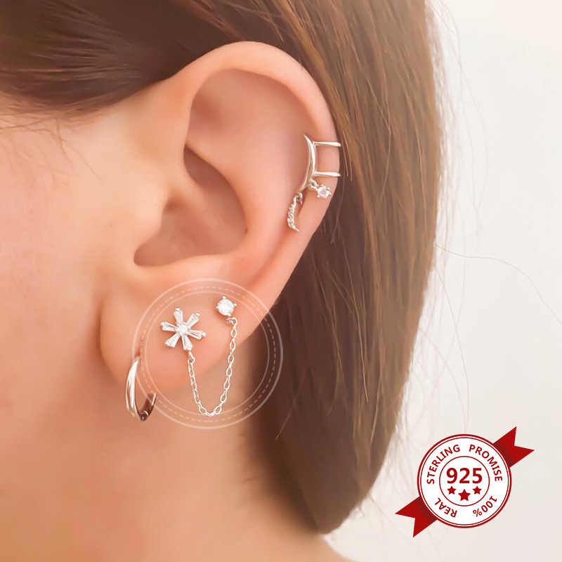 S925 Silver Needle Simple Inlaid Zircon Flower Earrings display picture 5