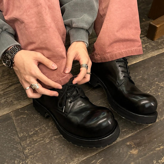 Roof niche ghost Emperor Goodyear soft horse leather derby shoes washed retro leather shoes genuine leather loafers
