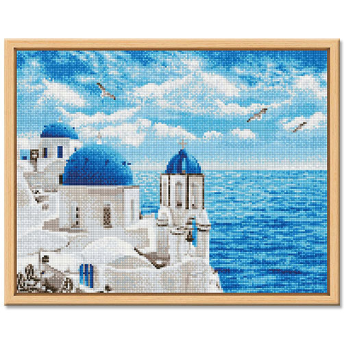 满钻带框得艺DIY钻石画43*54cm 浪漫爱情海 爱琴海风景室内装饰画