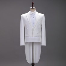 男士修身燕尾禮服年會西裝套裝白色大合唱舞台演出服魔術師燕尾服