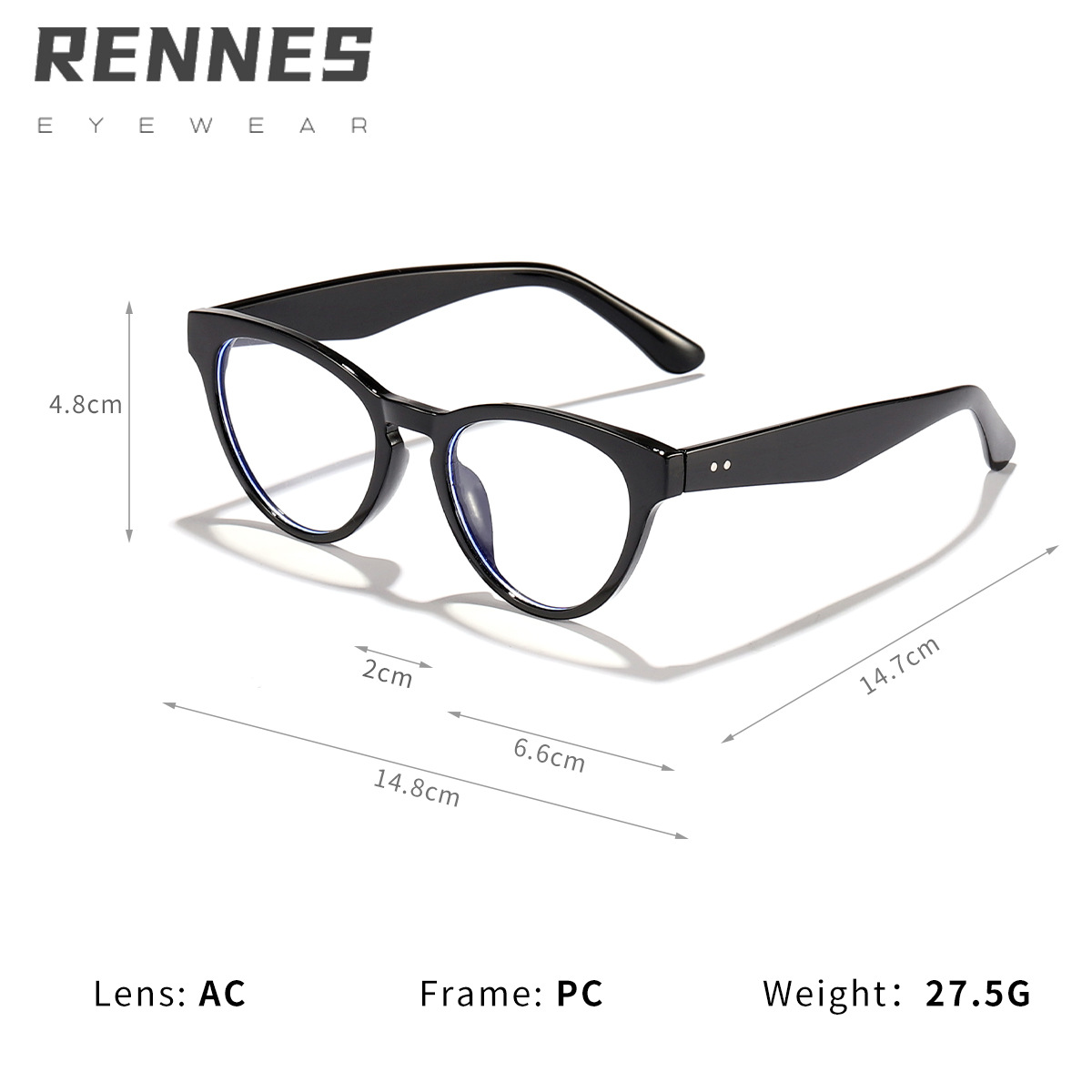 2024 nuevo ojo de gato transfronterizo a juego de colores espejo plano anti-luz azul hombres y mujeres sin maquillaje cable pequeño montura de miopía gafas